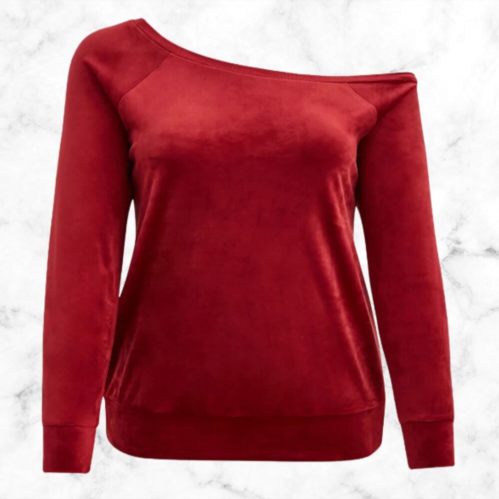TORRID | Red Velour Long Sleeve Off-Shoulder Lounge Sweatshirt